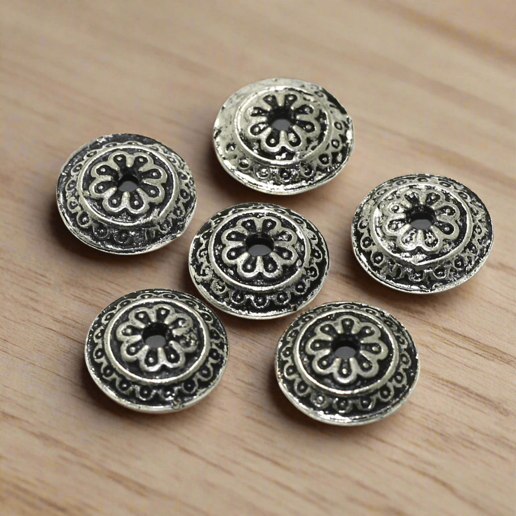 German Silver Beads Caps 13mm - Silver / 13mm / 50 Pcs