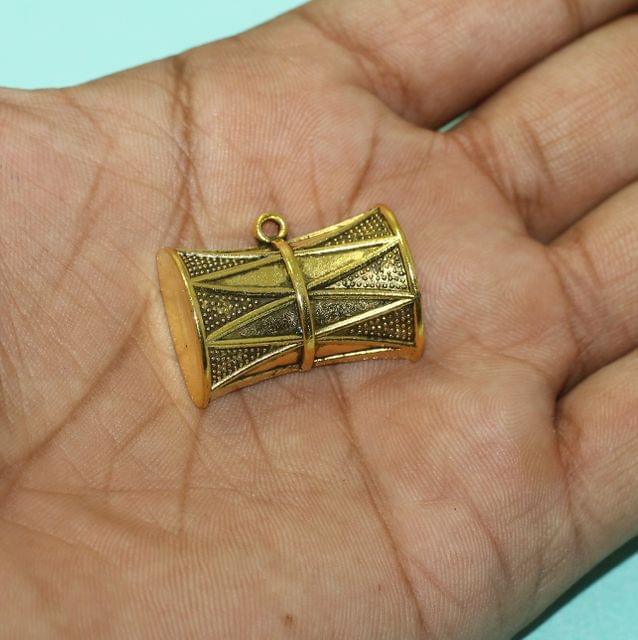 5 Pcs, 1.5 Inch German Silver Damru Pendant Golden - Golden / German Silver / 1.5 Inch