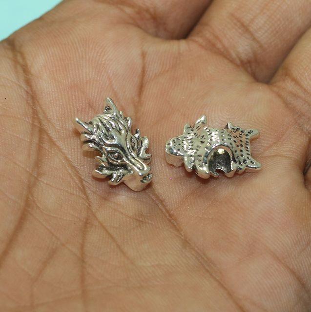 20 Pcs, 17x12mm German Silver Big Hole Spacer Fox Beads - Silver / German Silver / 17mm