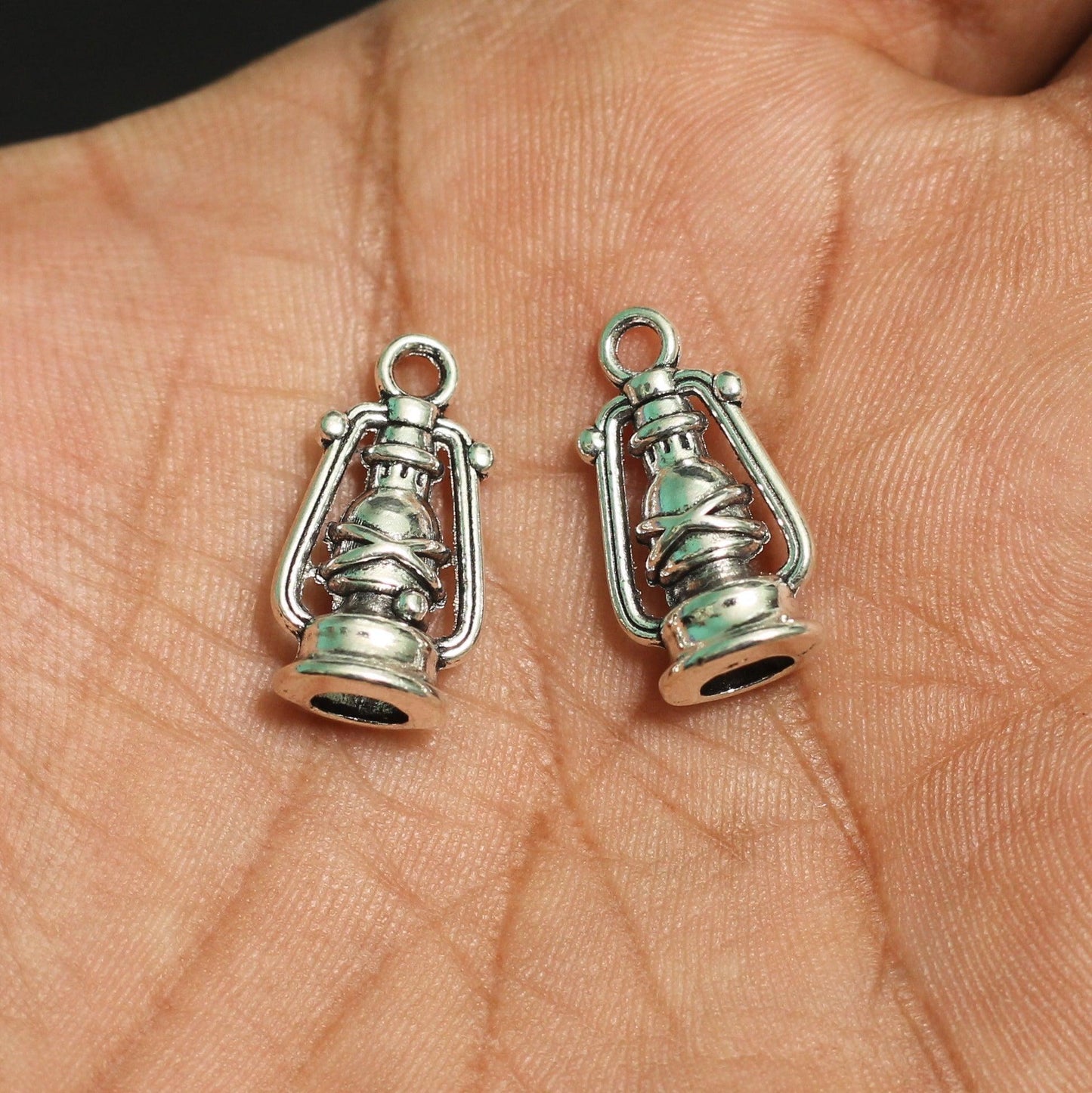 4 Pcs German Silver Lantern Charms 0.75 Inch - German Silver / Silver