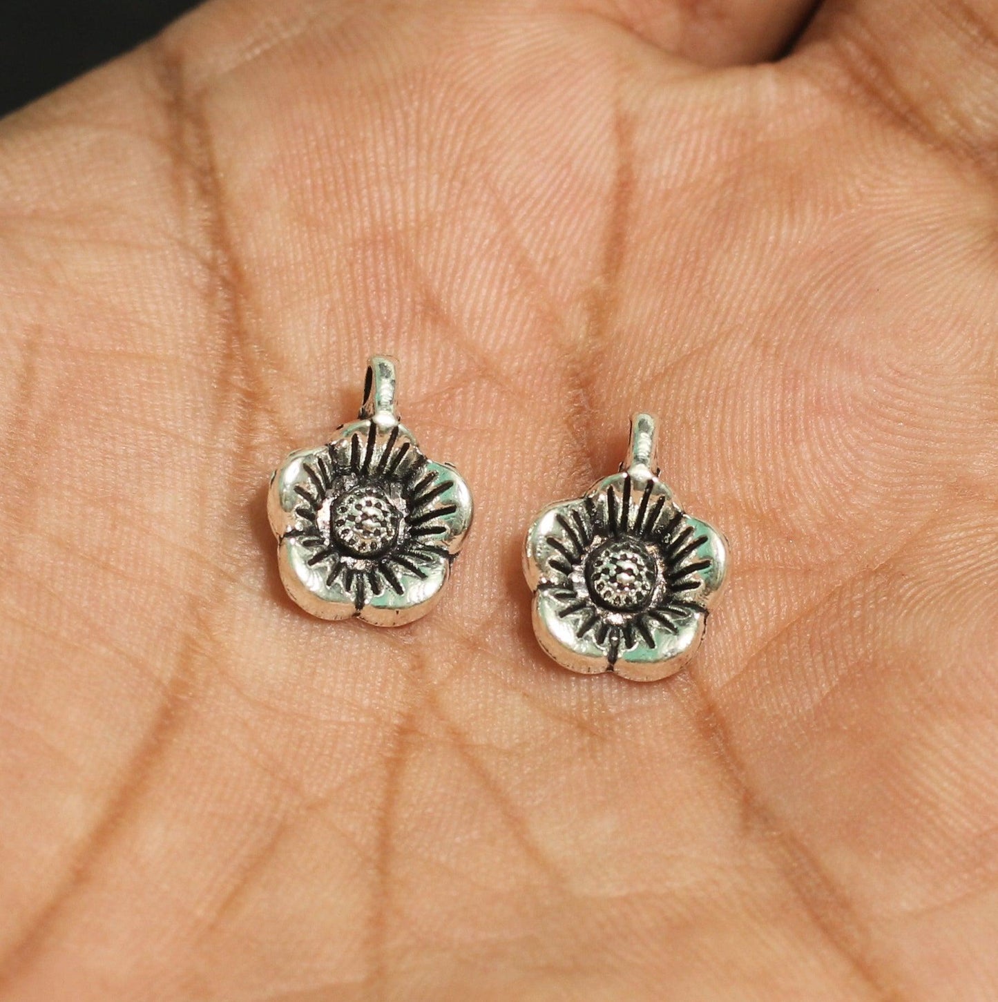 10 Pcs German Silver Flower Charms 10mm - German Silver / Silver