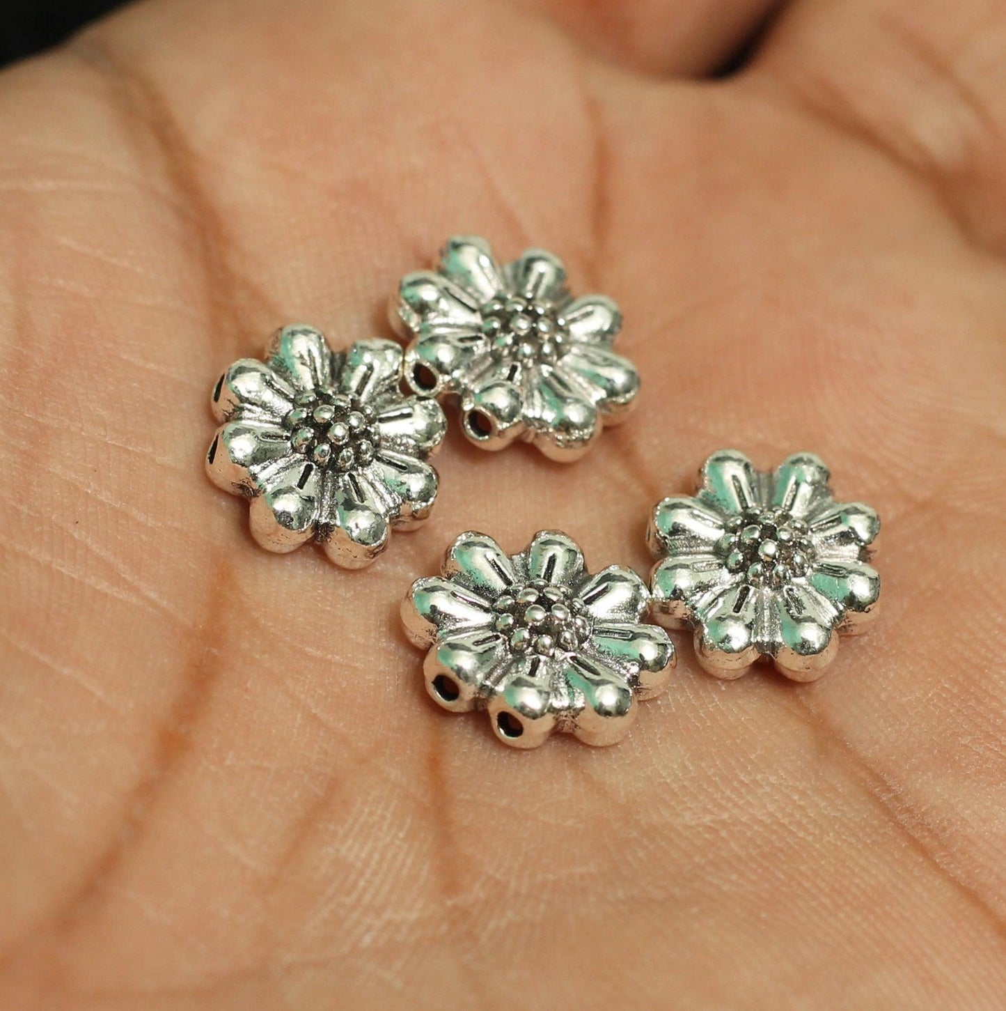 12mm German Silver 2 Strings Flower Connector Spacer - Silver / German Silver / 10 Pcs