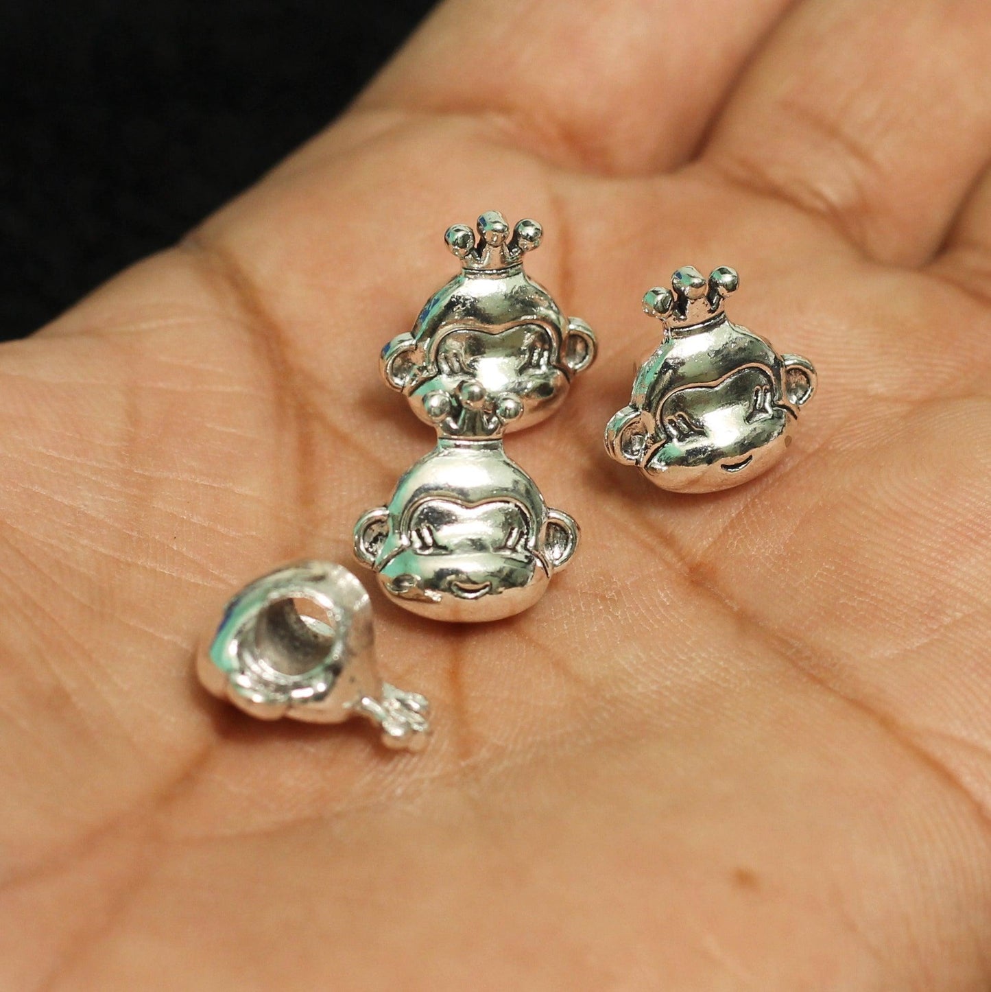 10 Pcs, 15x15mm German Silver Monkey Face Spacer Beads - Silver / German Silver