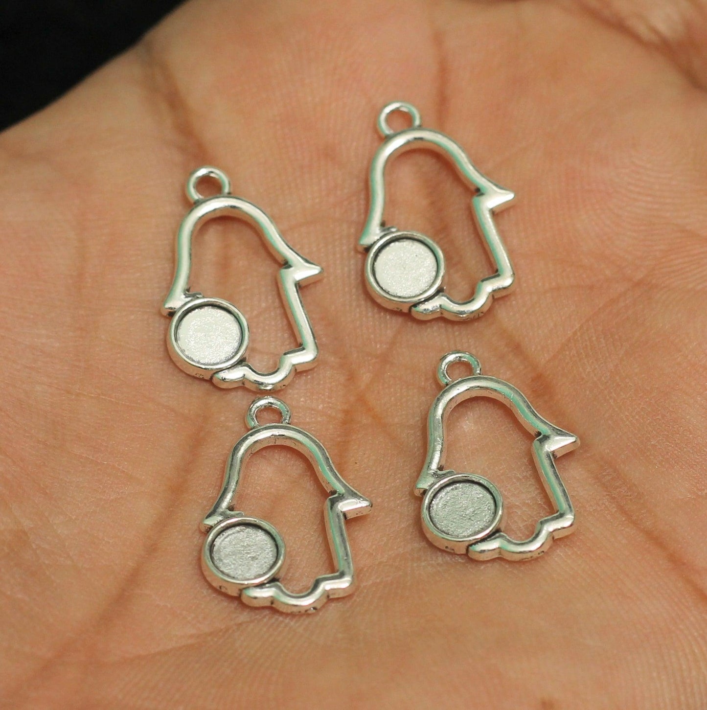 10 Pcs, 20x14mm German Silver Hamsa Hand Bezel Charms - Silver / German Silver / 10 Pcs