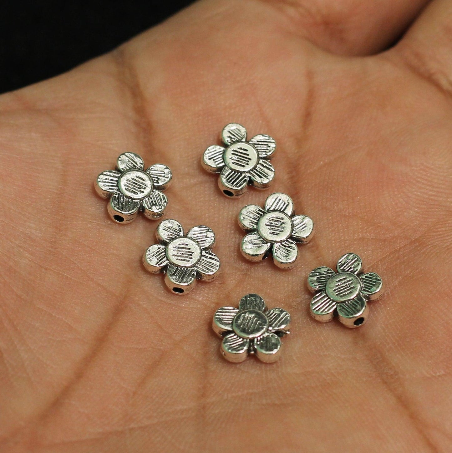 10mm German Silver Flower Spacer Beads - Silver / German Silver / 10 Pcs