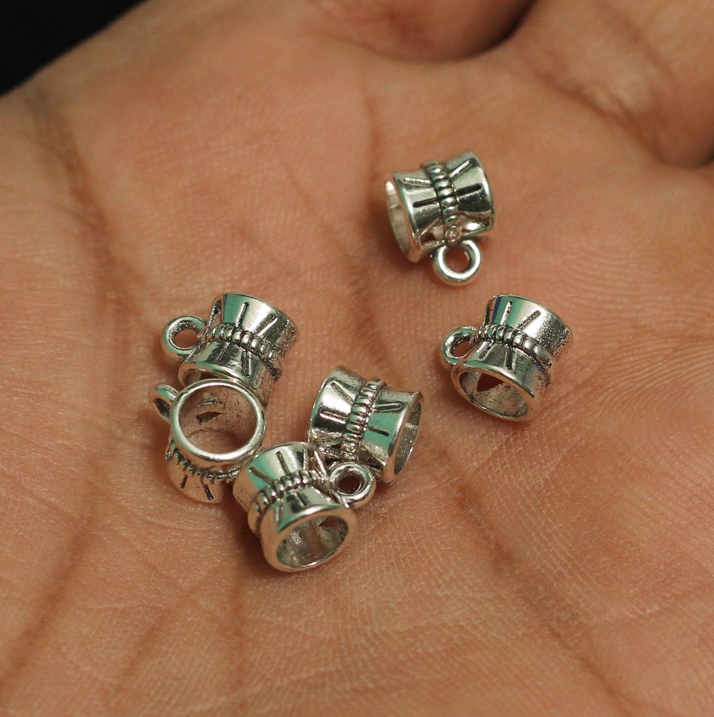 10x6mm German Silver Damroo Charms - Silver / German Silver / 10 Pcs