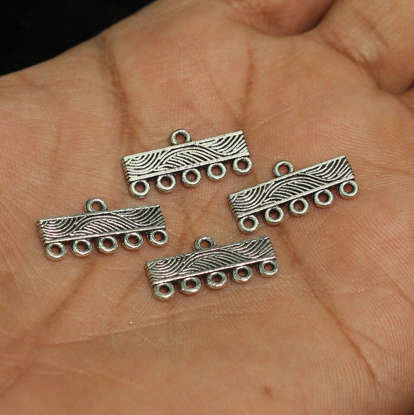 10x20mm German Silver 5 Strings Connectors - Silver / German Silver / 10 Pcs