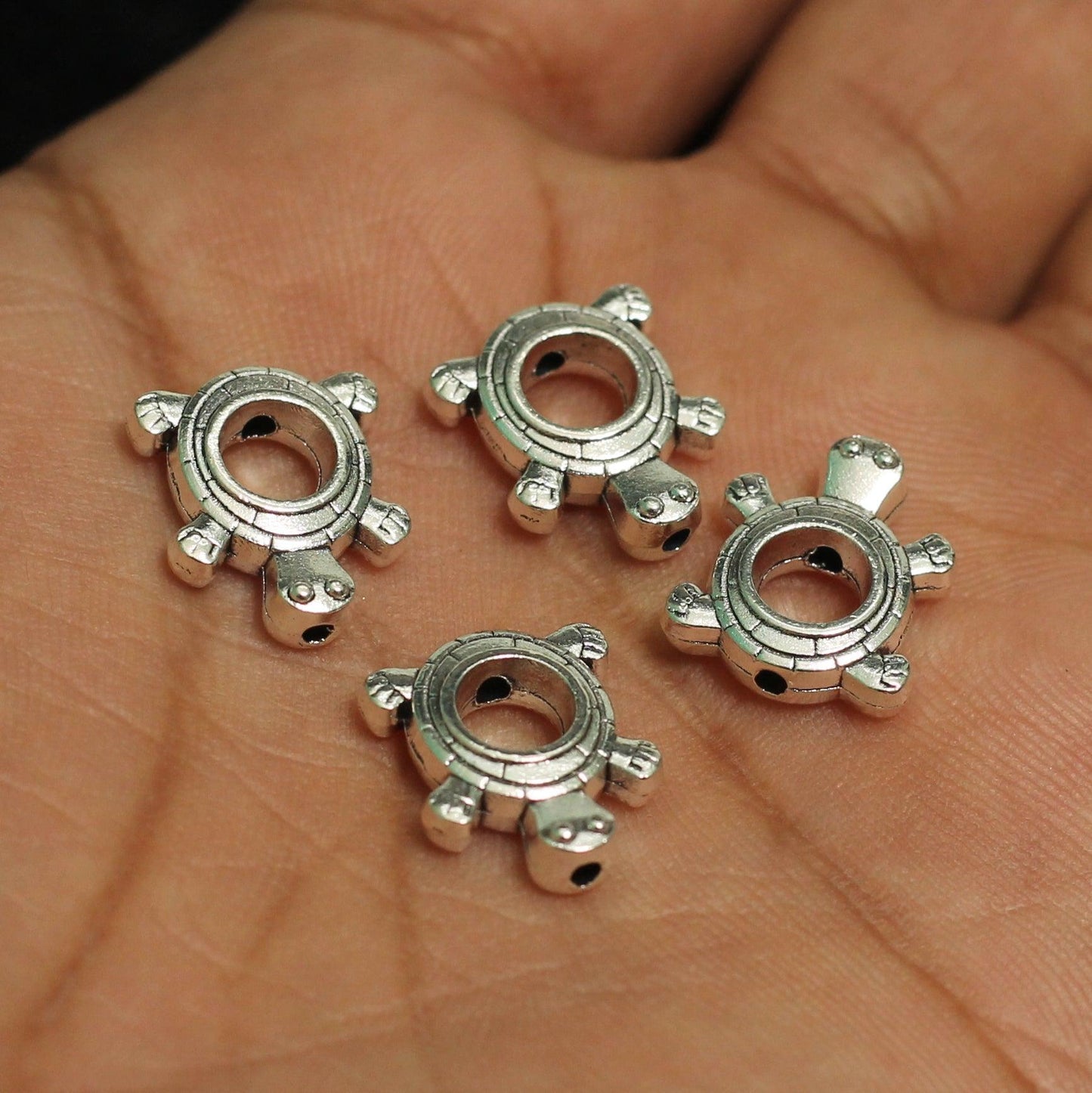 10 Pcs, 15x11mm German Silver Turtle Spacer Beads - Silver / German Silver