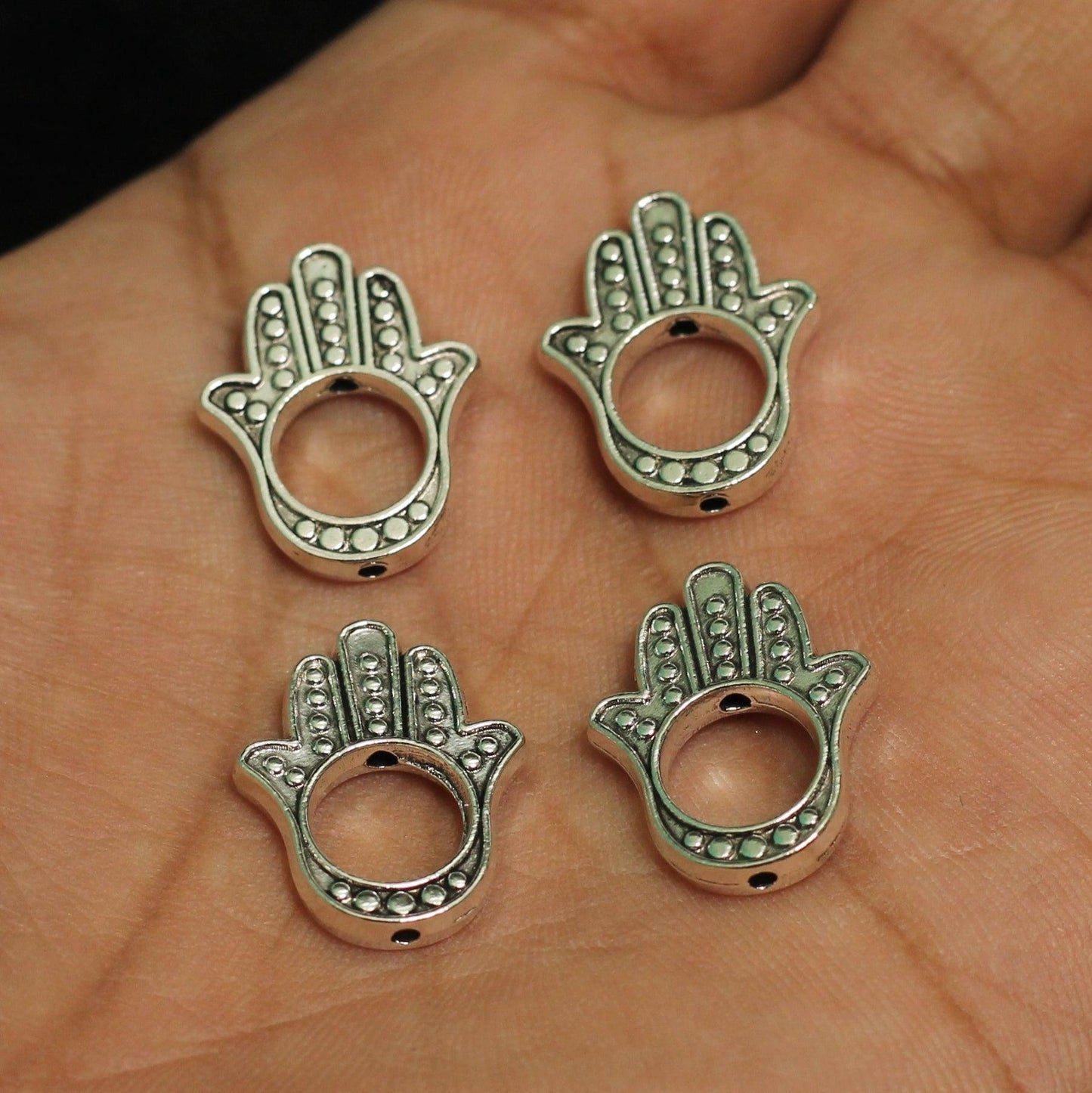 20x16mm German Silver Hamsa hand Beads - Silver / German Silver / 10 Pcs