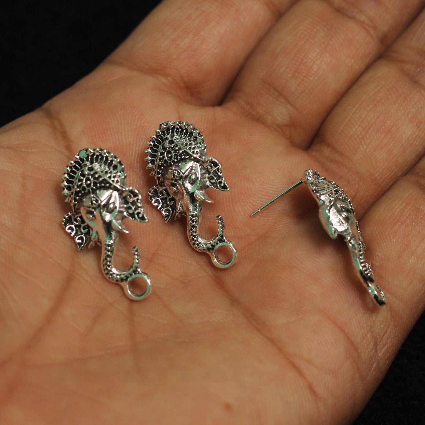 30x14mm German Silver Ganesha Earring Components - Silver / German Silver / 4 Pcs
