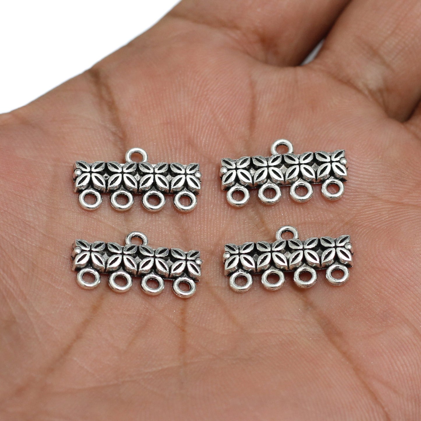 11x20mm German Silver Four Strings Connectors - Silver / German Silver / 10 pcs