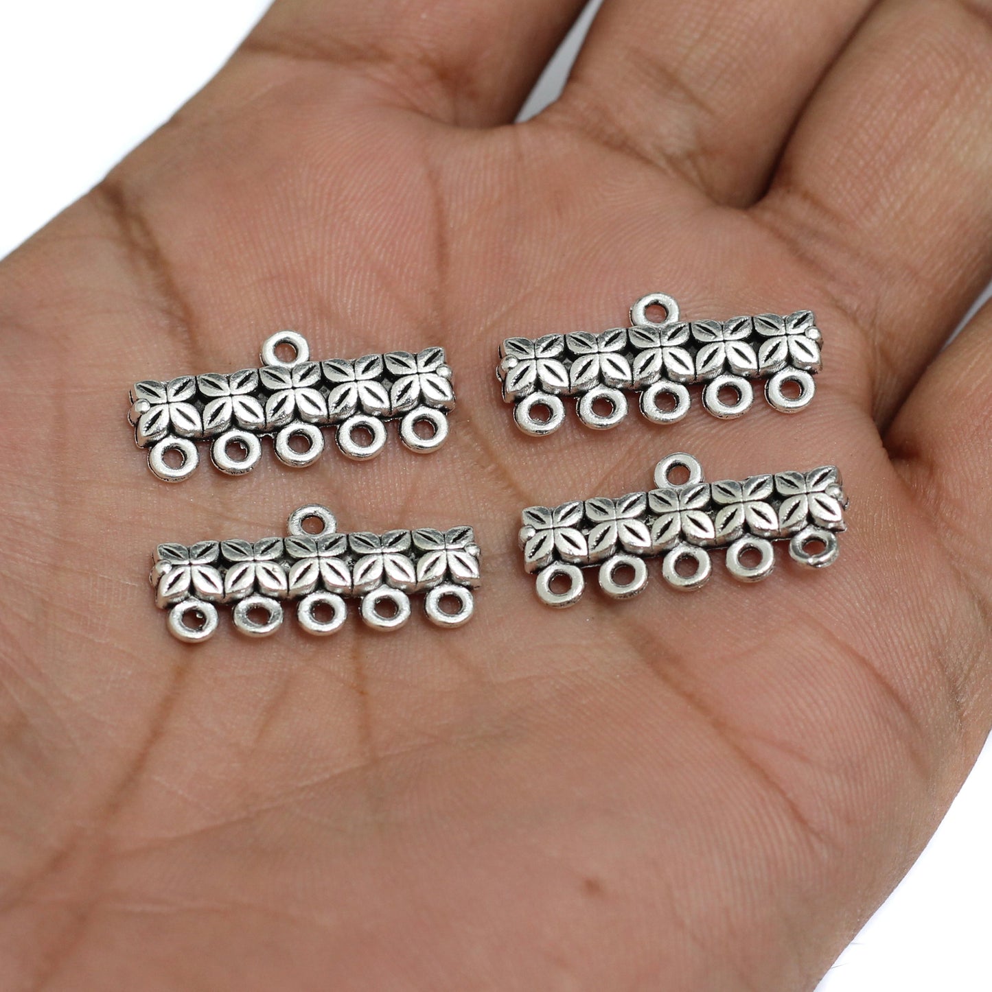 11x24mm German Silver Five Strings Connectors - Silver / German Silver / 10 Pcs