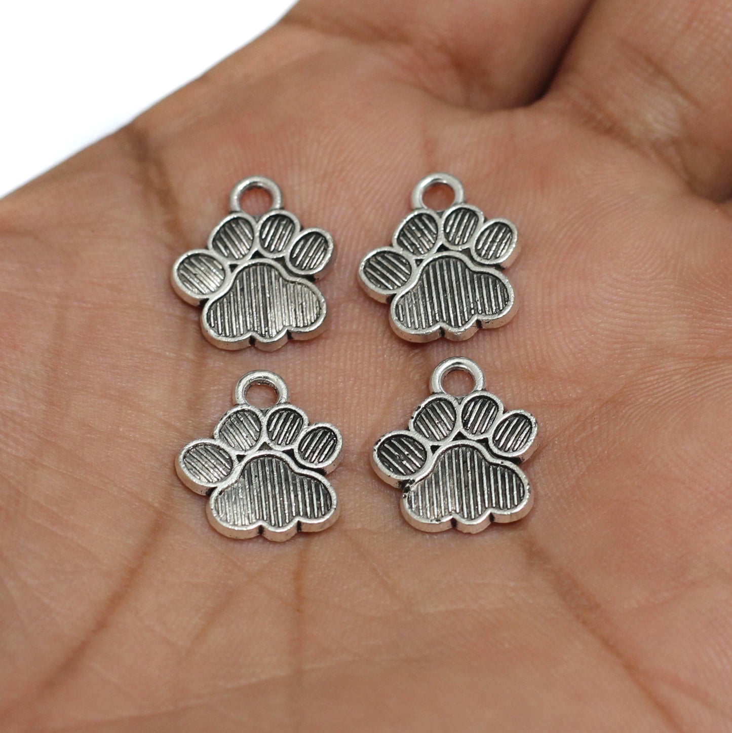 13x15mm German Silver Paw Charms - Silver / German Silver / 10 pcs