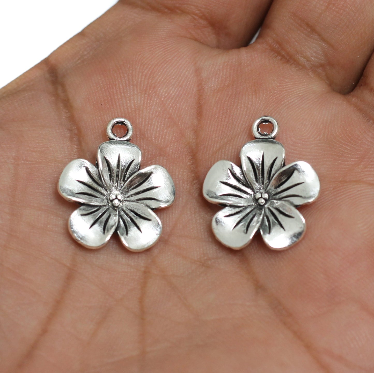 20x23mm German Silver Flower Charms - Silver / German Silver / 10 Pcs