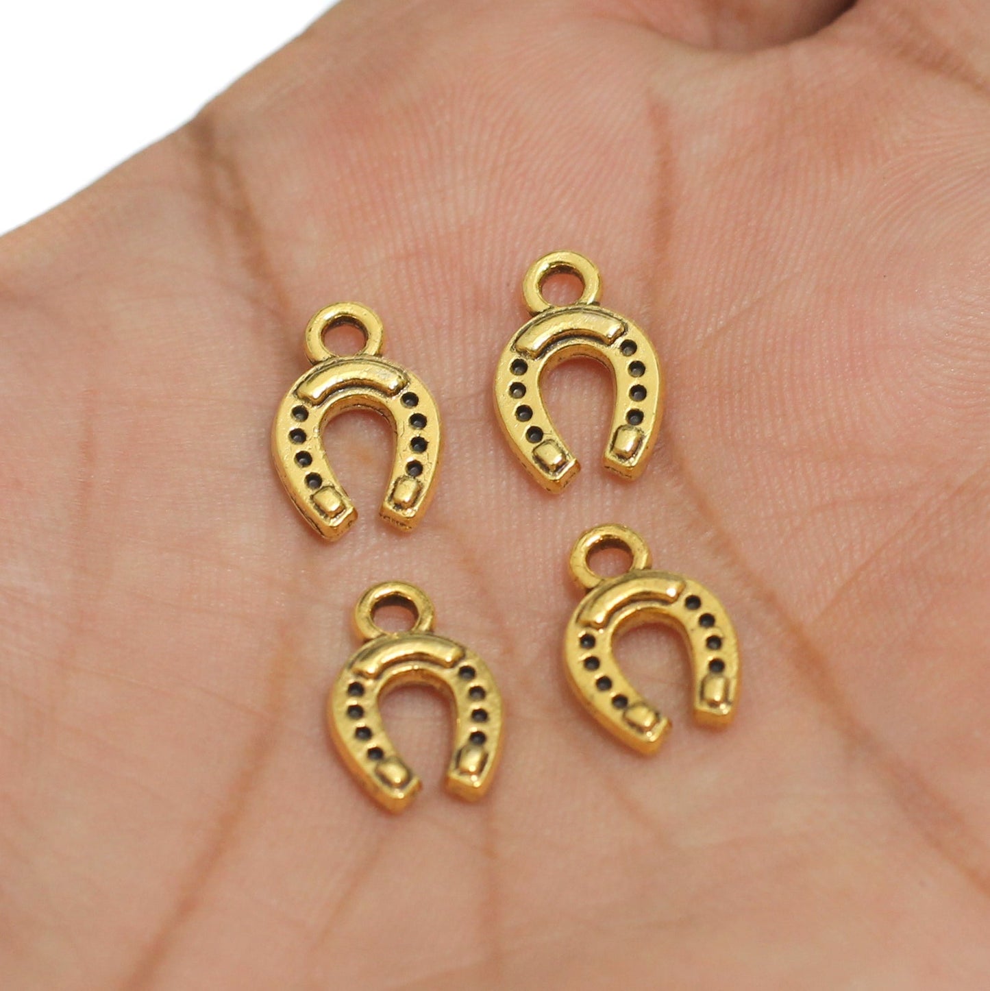 14x9mm, Horseshoe German Silver Charm - Golden / 50g