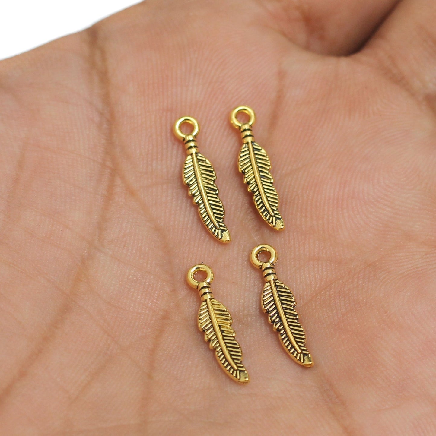 12x4mm, German Silver Feather Charm - Golden / 50g