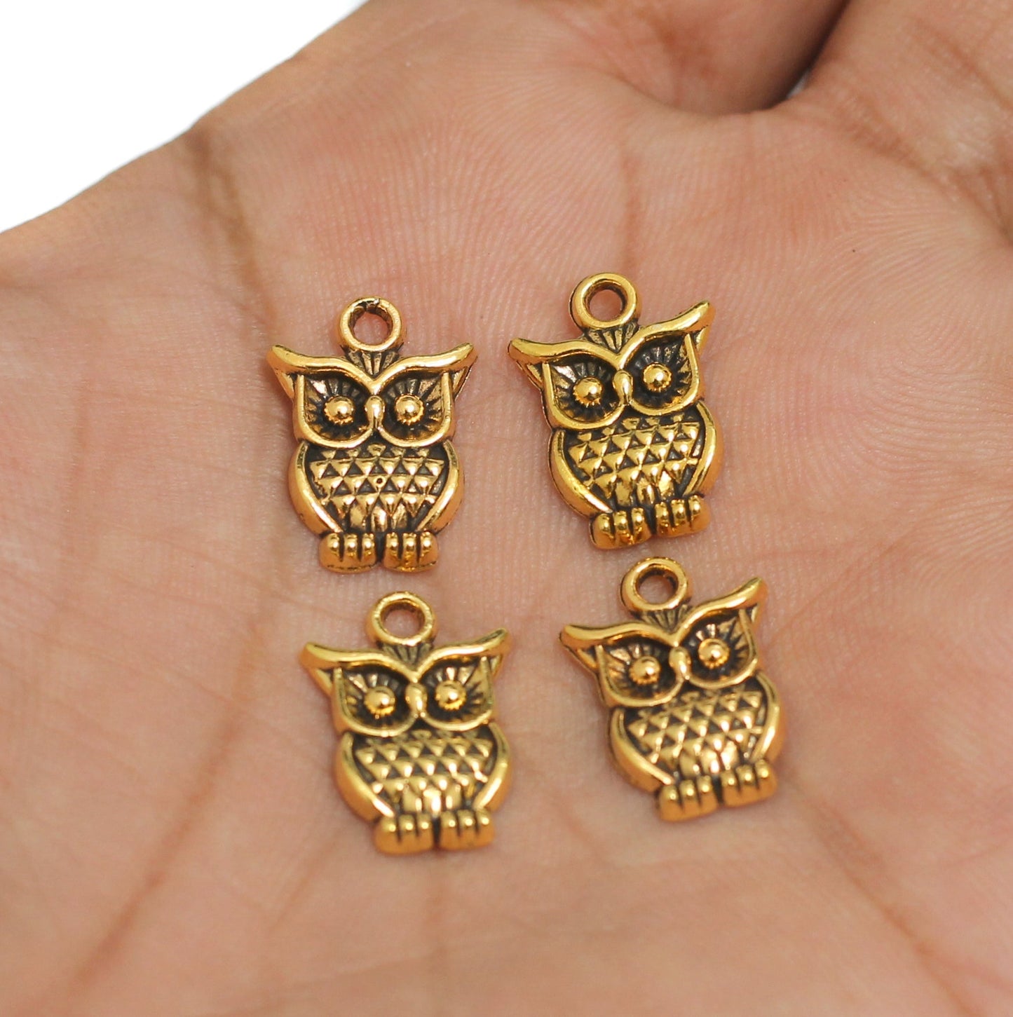 12mm, German Silver Owl Charm - Golden / 50g