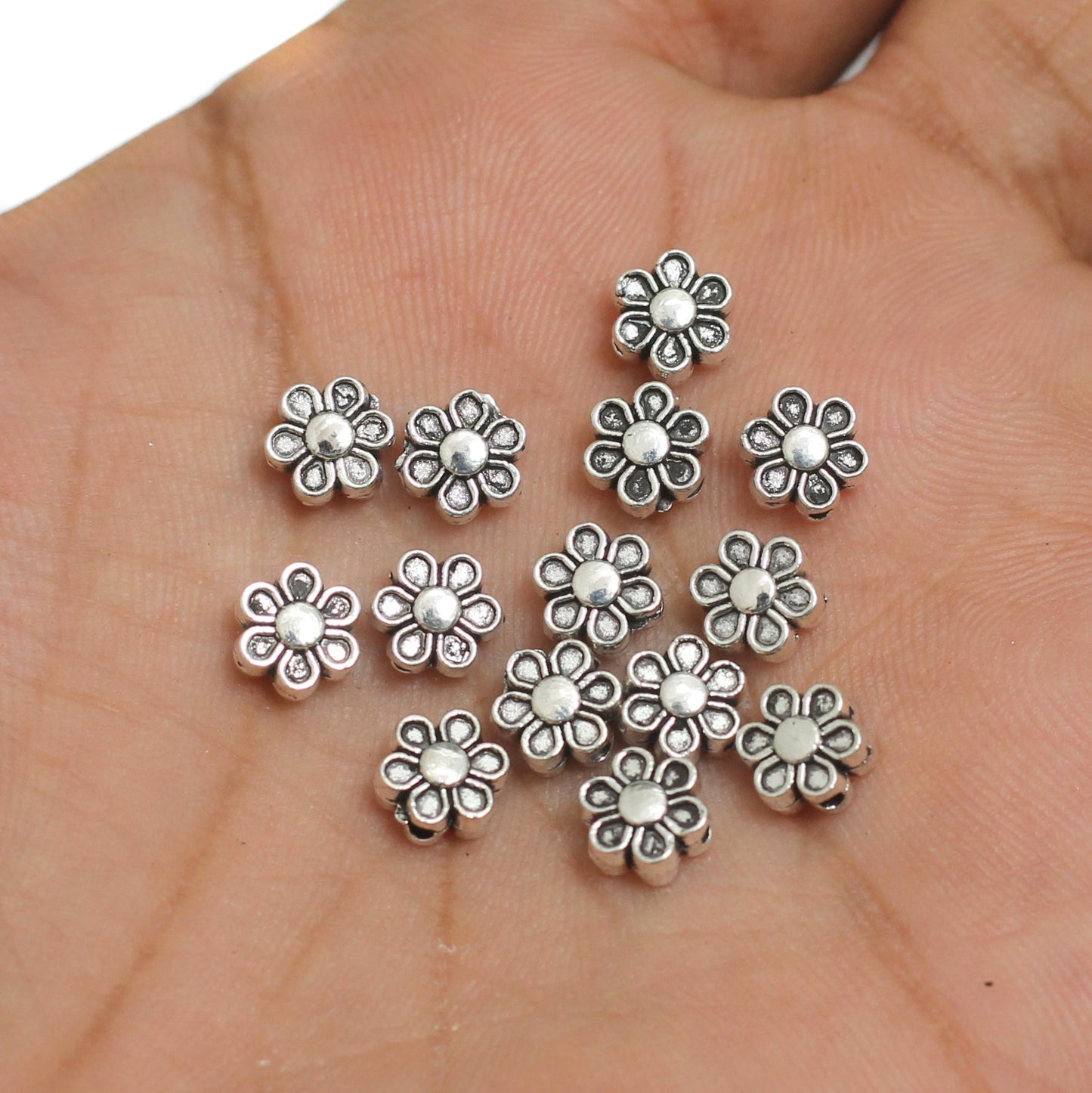 6mm, Flower German Silver Beads - Silver / German Silver / 50g