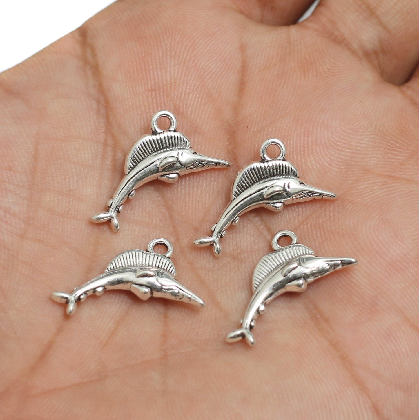 22x11mm, Fish Shape German Silver Charm - Silver / German Silver / 50g