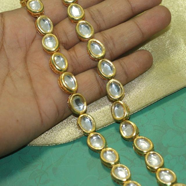 15 Pcs, 13mm Golden Meenakari Kundan Kadi Chain Golden - Golden / Kundan / Oval