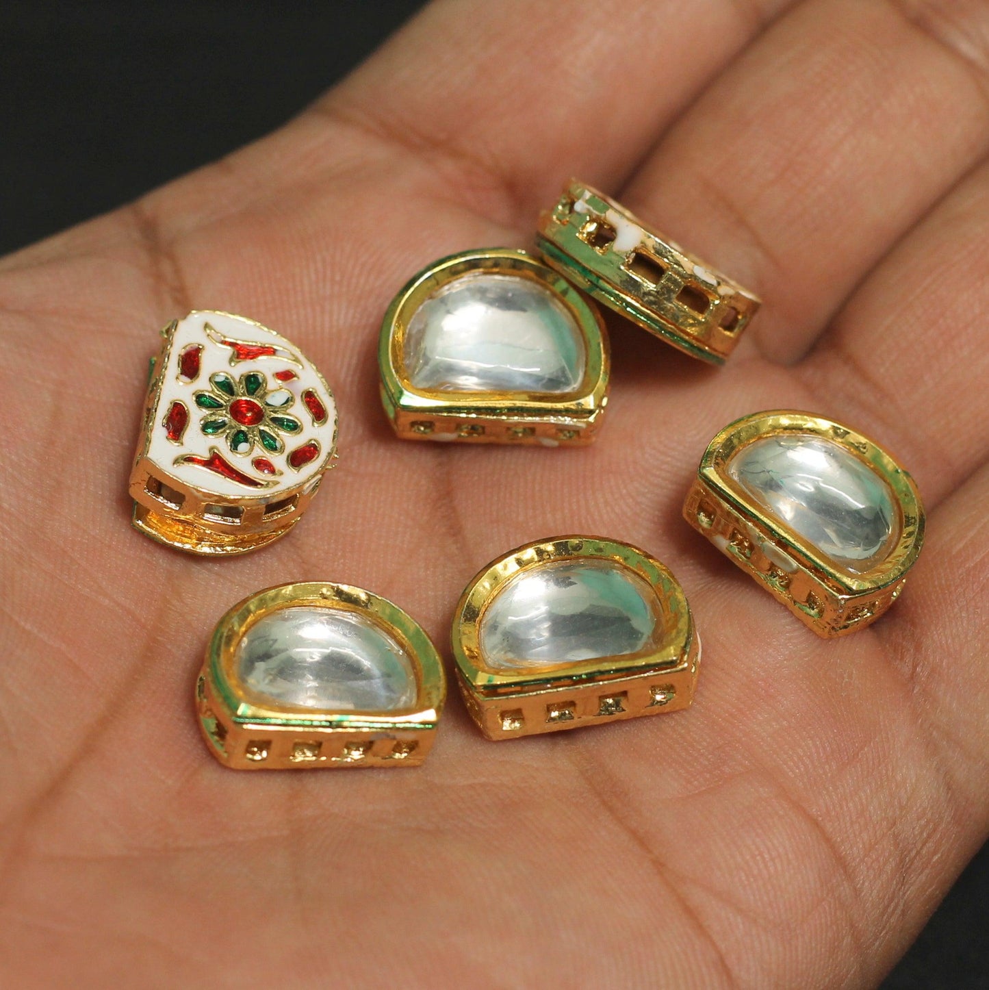 17x14mm, Kundan Connectors Golden - Golden / Kundan / 10 Pcs