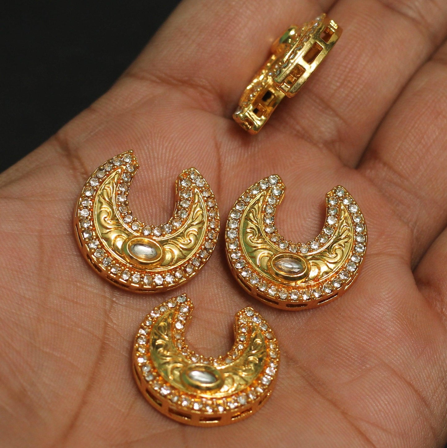 22mm, Kundan Chandbali Earrings Components & Connectors Golden - Golden / Kundan / 4 Pcs