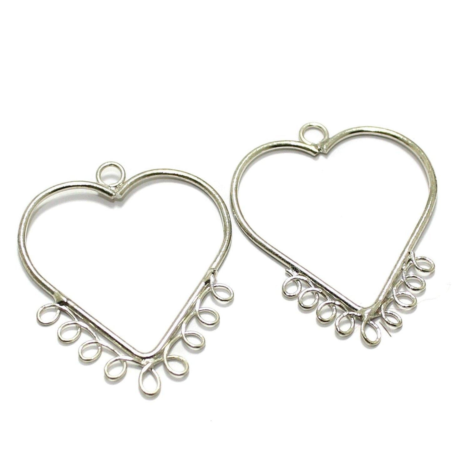 Brass Earrings Components Heart 1.50 Inch - Silver / Brass / 2 Pairs