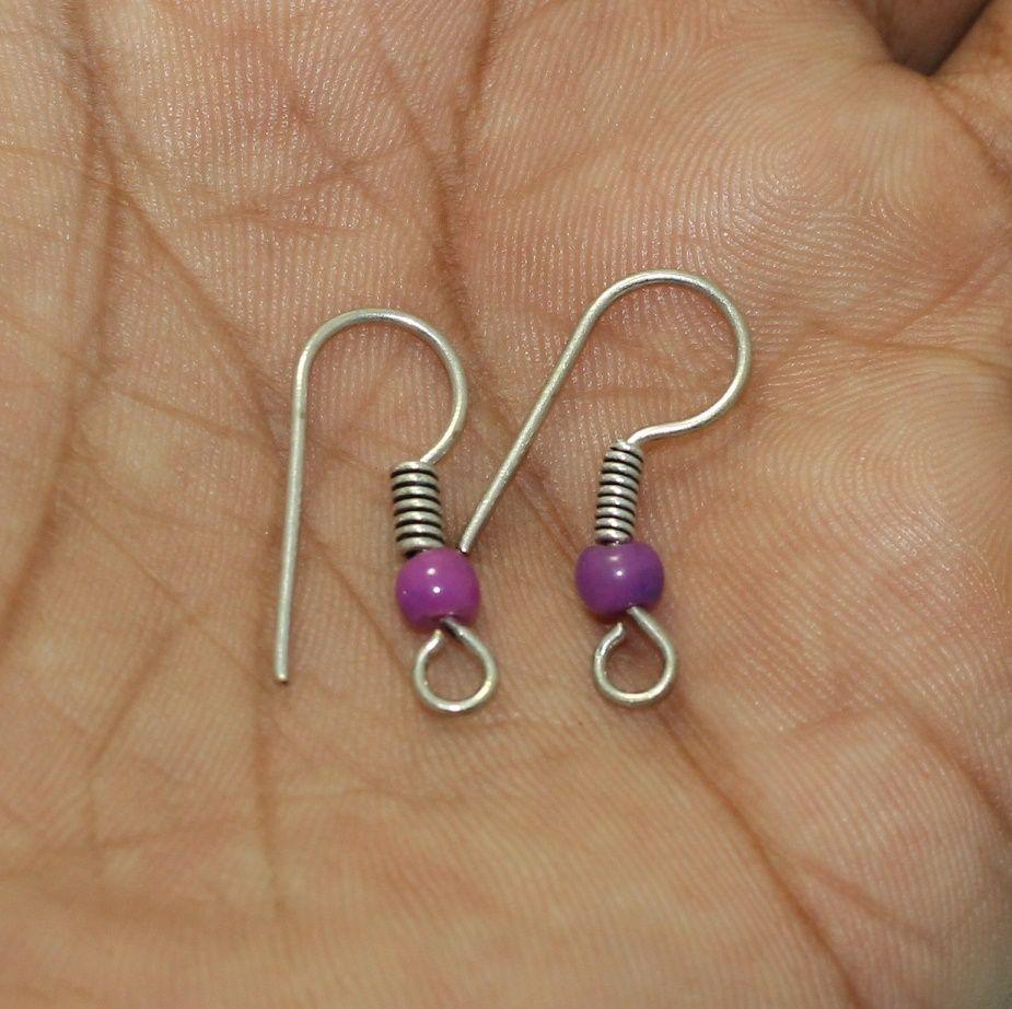 22mm Brass Silver Finish Earring Hooks - Purple / Brass / 24 Pcs
