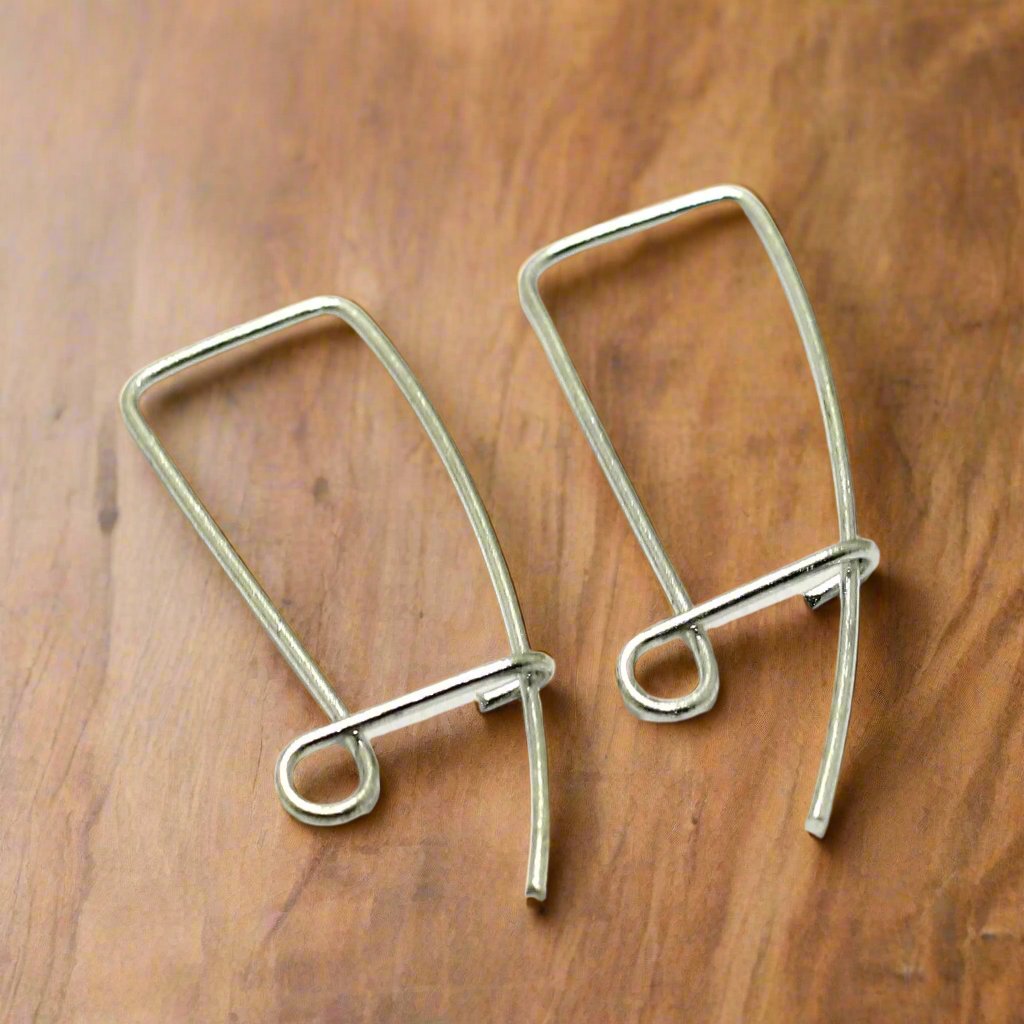 40x15mm Brass Earring Hooks - Silver / Brass / 2 Pair