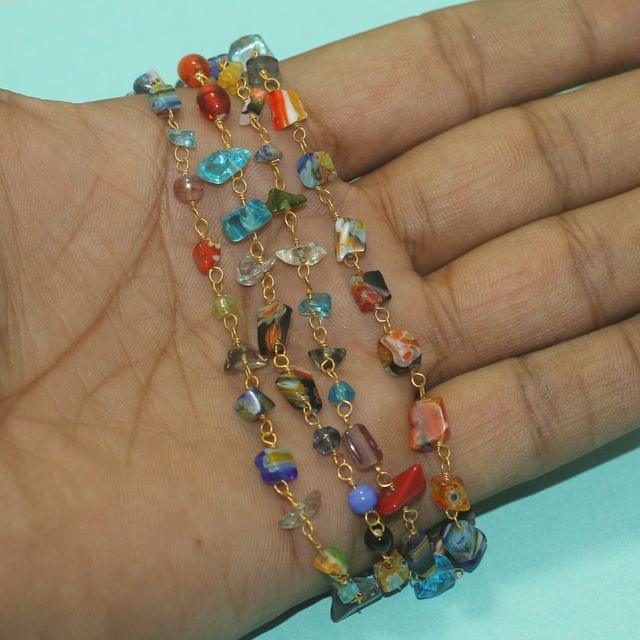Multicolor Glass Chips Beaded Chain - MultiColor / Glass