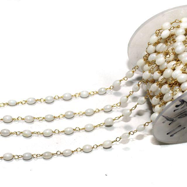 Glass Oval Beaded Chain White - White / Glass