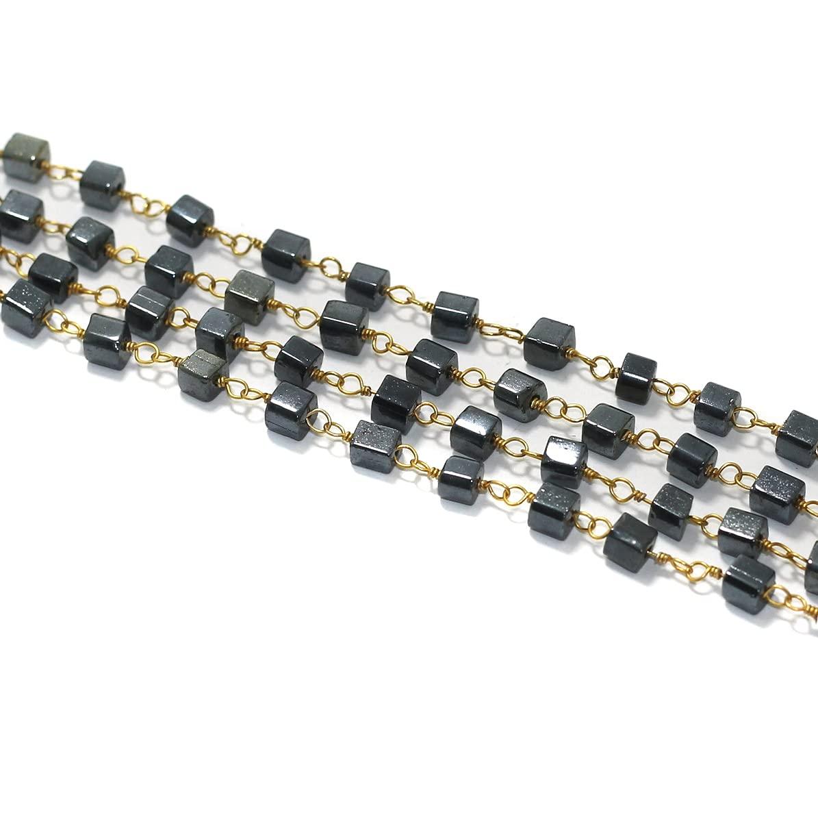 Glass Metallic Black Beaded Chain Square 4mm - Black / Glass