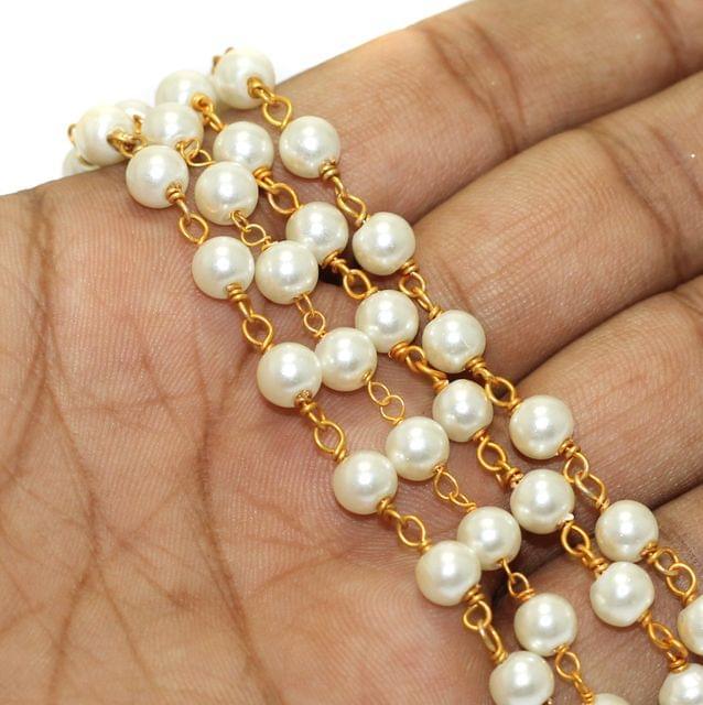 6mm Glass Pearl Beaded Chain - White / Glass
