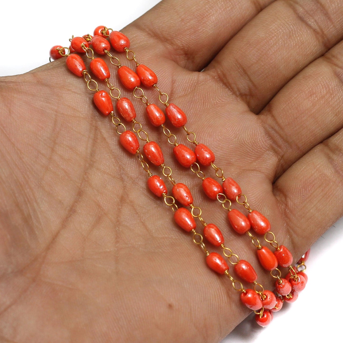 Glass Beaded Chain Orange - Orange / Glass