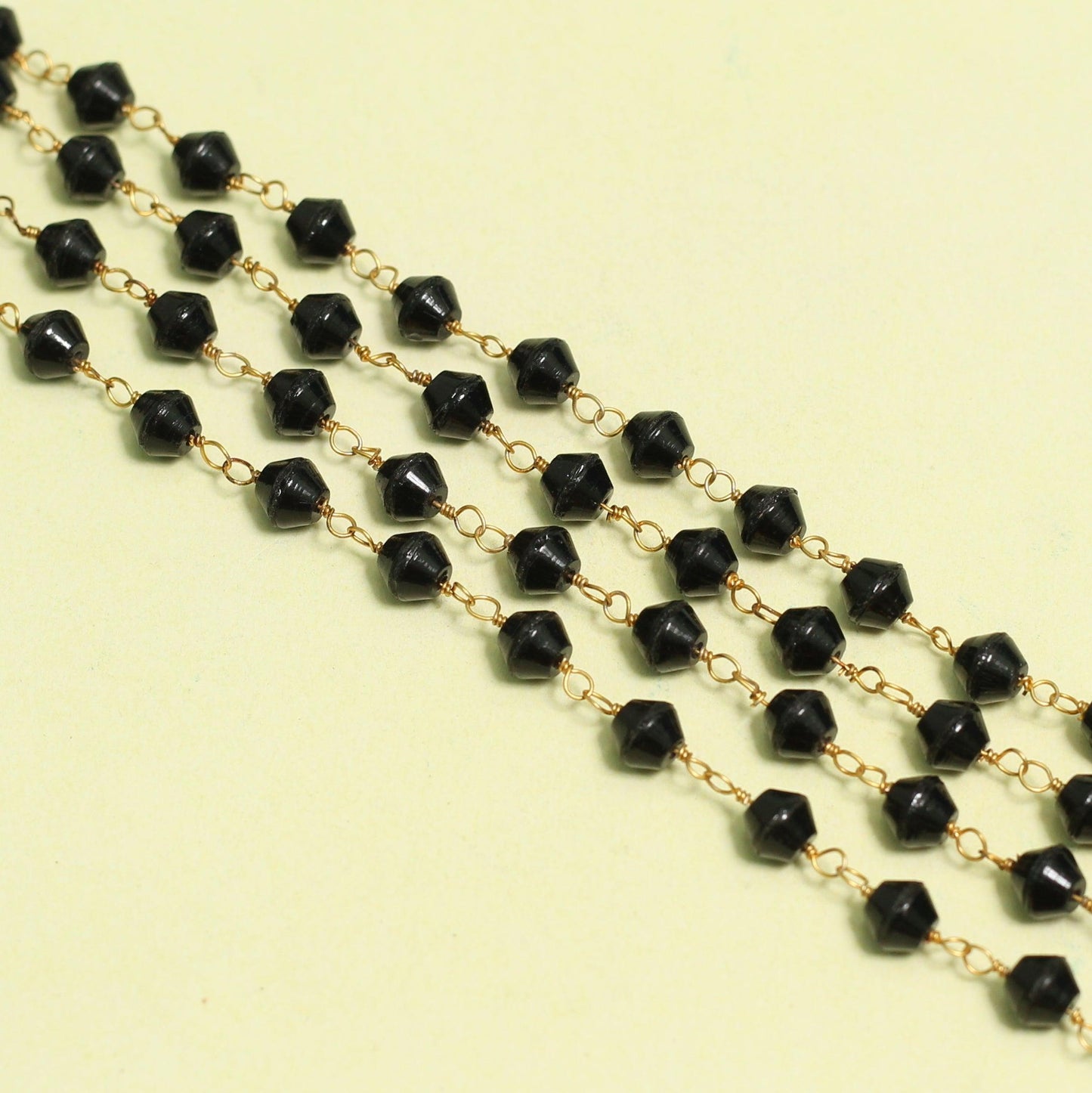 Glass Beaded Chain Bicone Black 5mm - Black / Glass