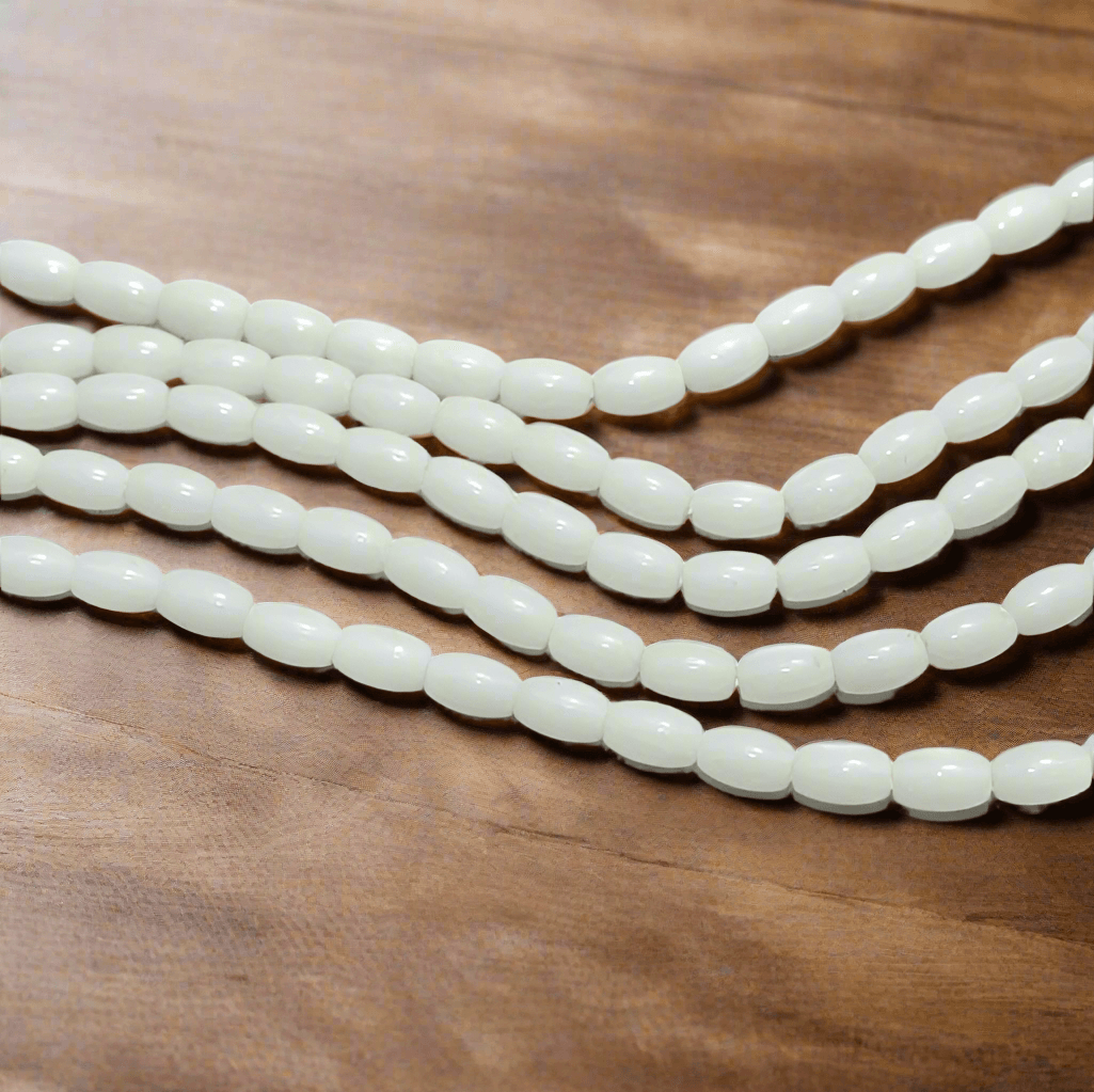 Glass Beads Oval White 9x4 mm, Pack Of 1 String - White / Glass / Oval