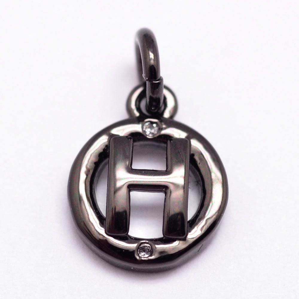 10x8mm Brass Letter H Charms - Black / Brass / 5 Pcs