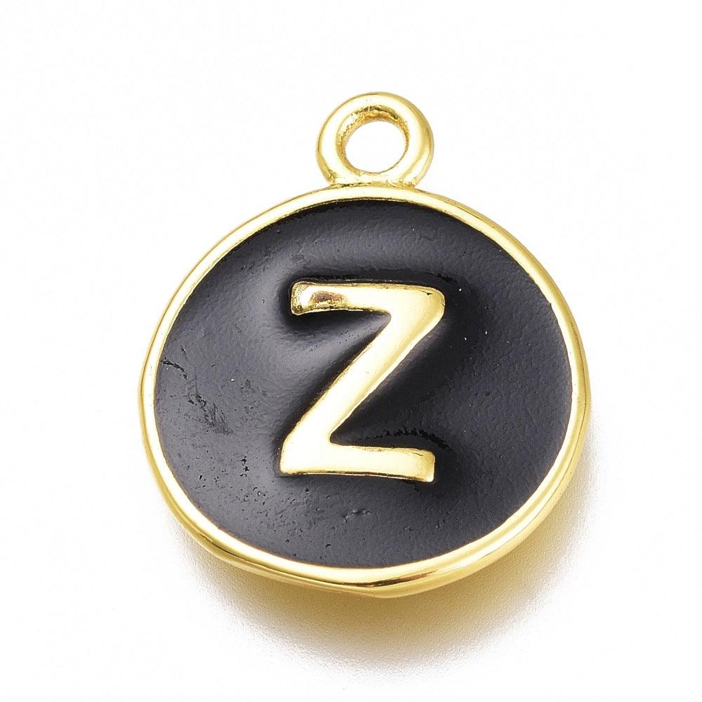 5 Pcs, 13mm Letter Z Brass Enamel charms Pendants - Black / Brass