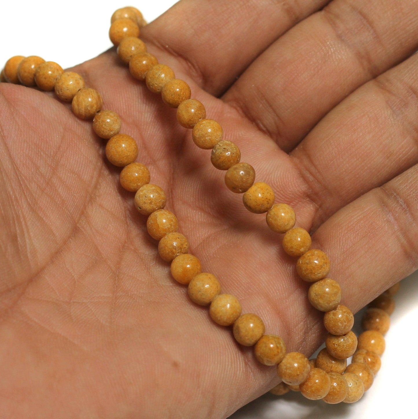 Gemstone Beads, Size 05-07 mm - Golden / Round / 1 String