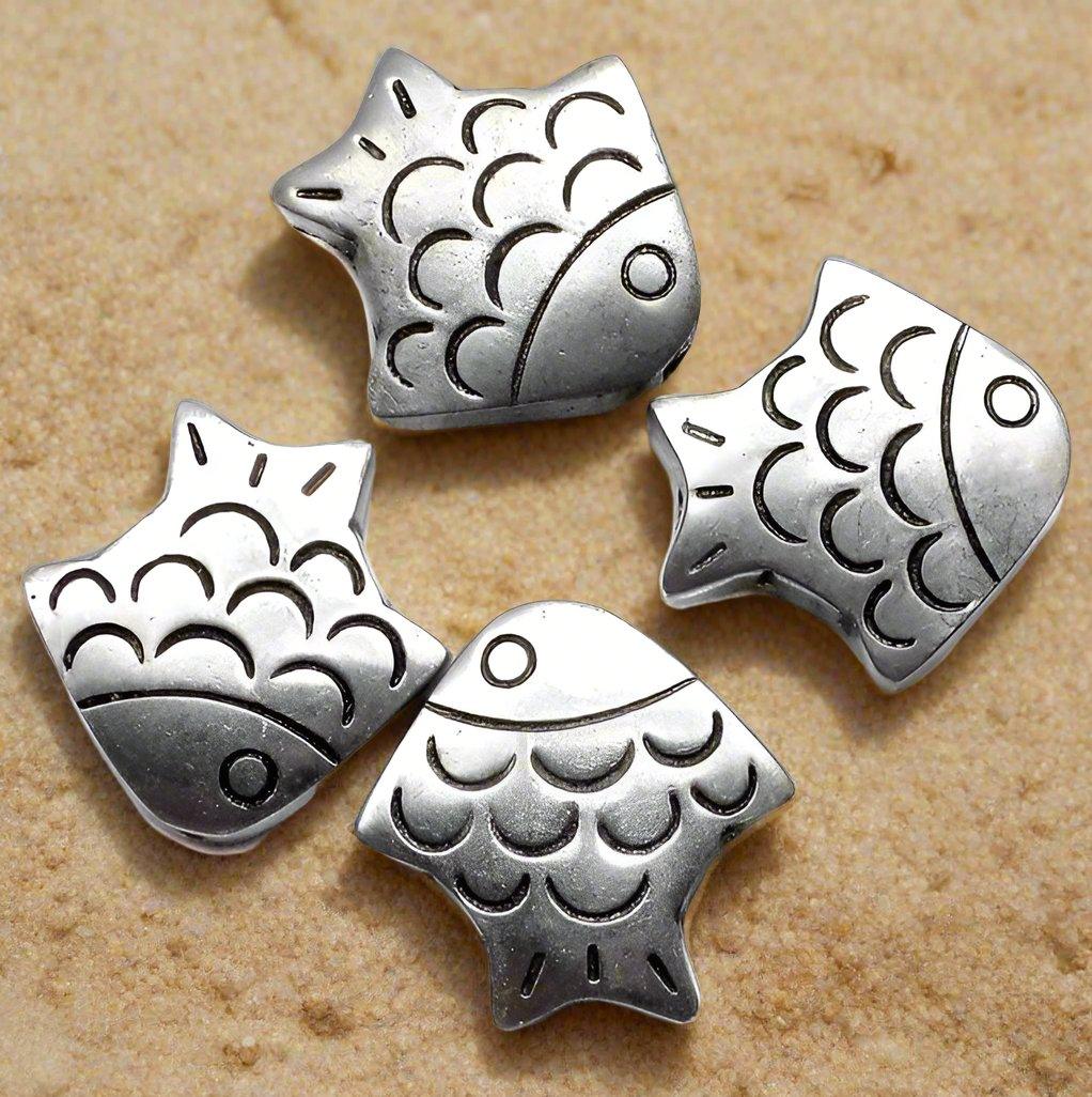 35x32mm Aluminium Fish Beads - Silver / Aluminium / 5 Pcs