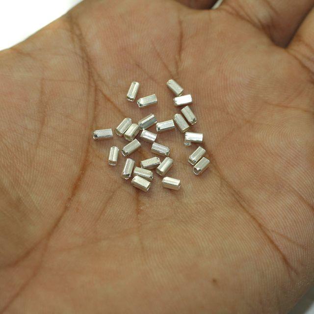 200 Pcs, 4x2mm Brass Tube Beads - Silver / 4mm