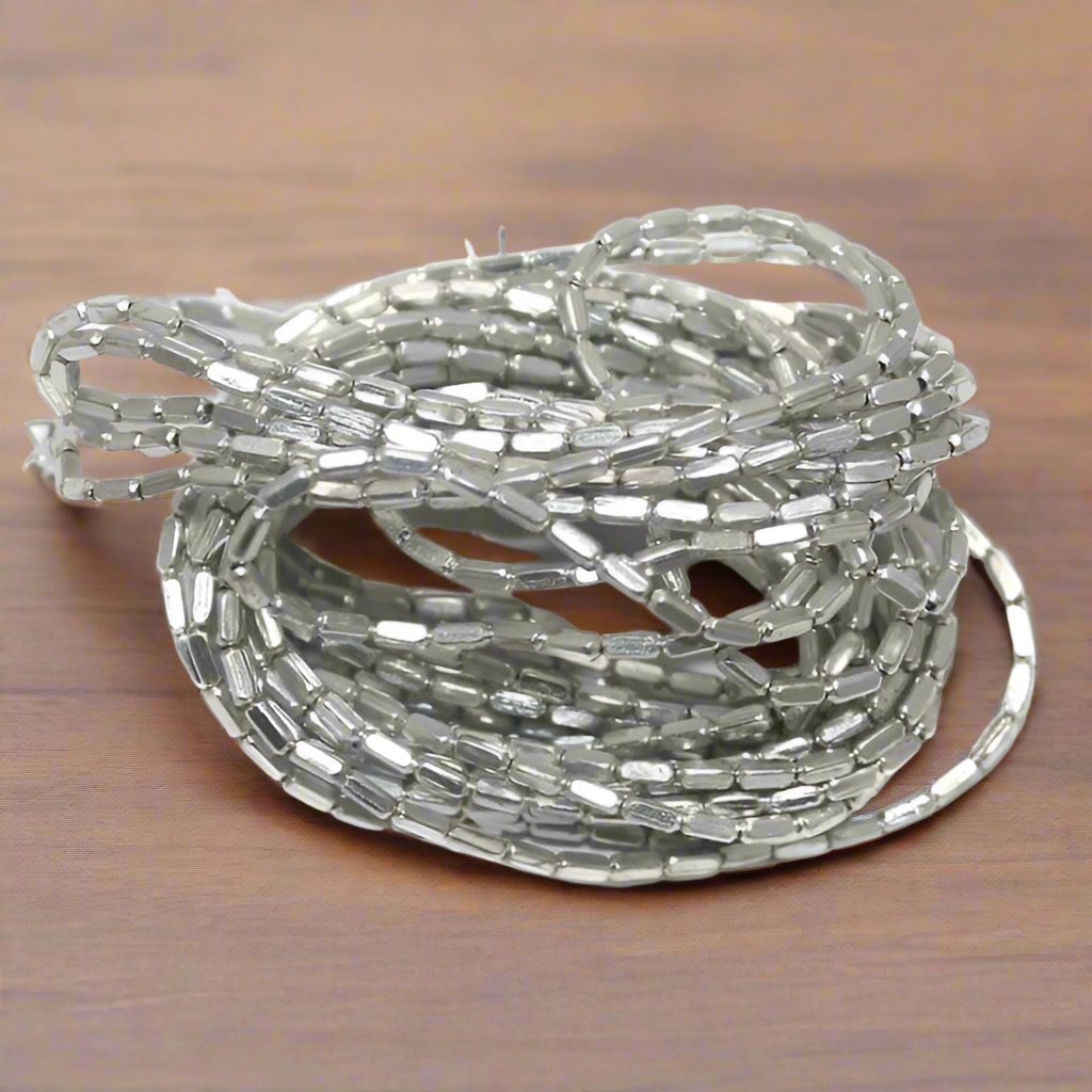 50 Gm Metal Hammered Rectangle Tube Beads Silver 4x2 mm - Silver / Iron / Rectangle