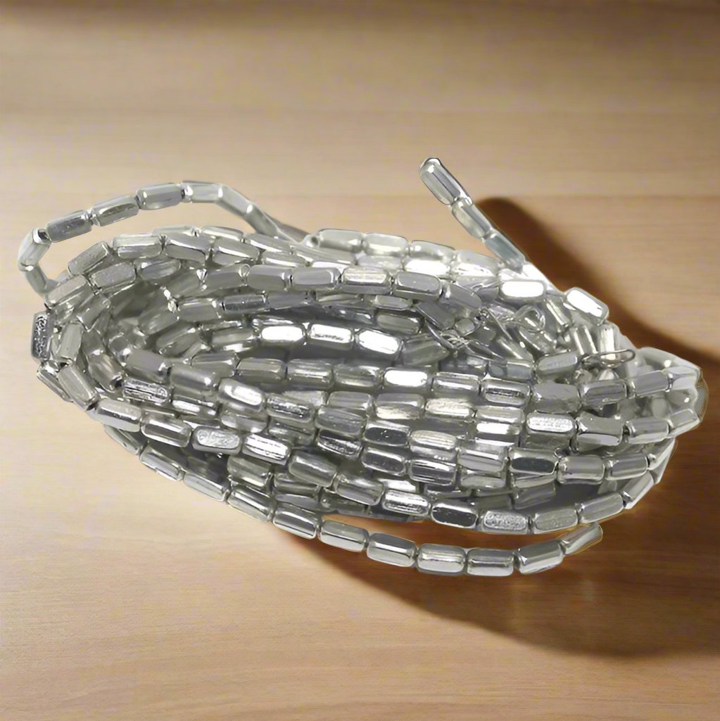 50 Gm Metal Hammered Rectangle Tube Beads Silver 6x3 mm - Silver / Iron / Rectangle