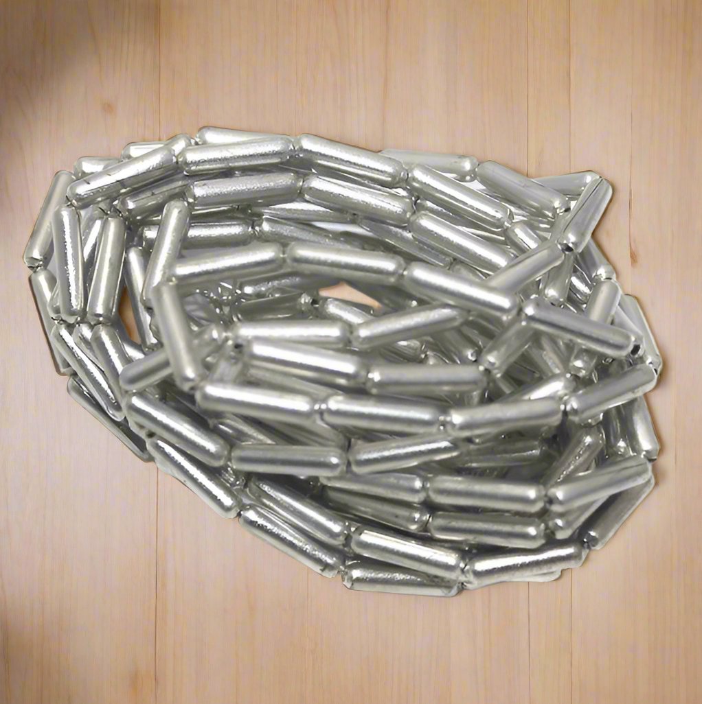 50 Gm Metal Hammered Round Tube Beads Silver 12x3 mm - Silver / Iron / Tube