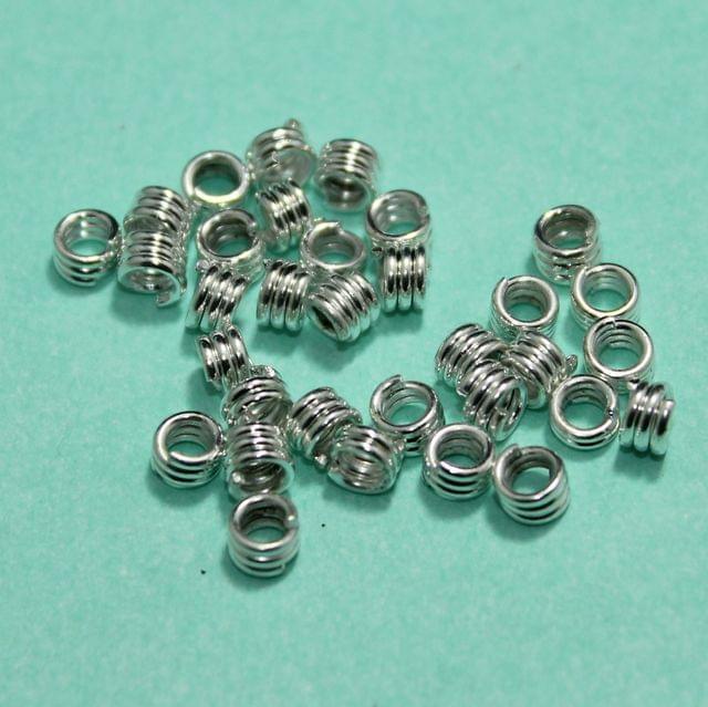 50 Gms, 4x3mm Silver Brass Beads - Silver / 4mm