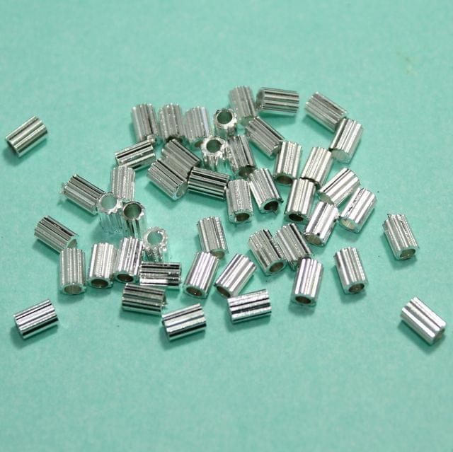 25 Gms, 5x3mm Silver Brass Tube Beads, - Silver / 4x3mm