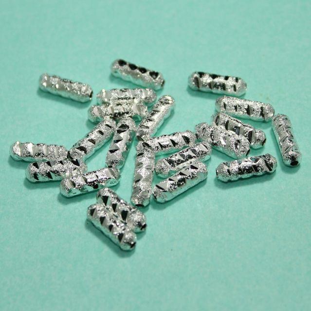 50 Gms, 11x3mm Silver Brass Tube Beads, - Silver / 11mm