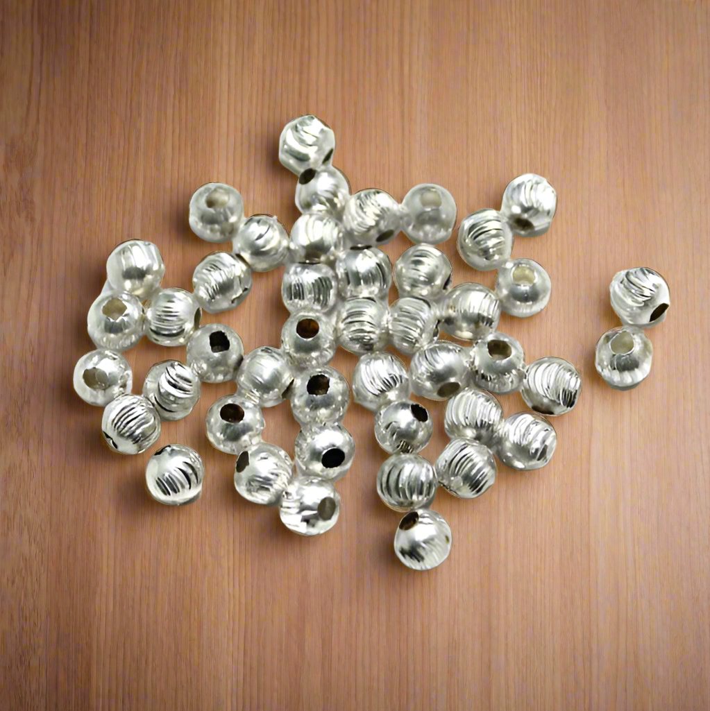 100 Pcs, 5mm Silver Brass Round Beads, - Silver / 5mm