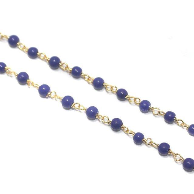 1 Mtrs, 3mm Glass Beads Chain Blue - Blue / Glass