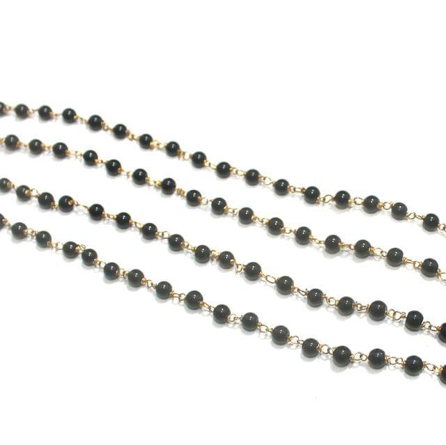 Glass Round Beaded Chain Black 4mm - Black / Glass